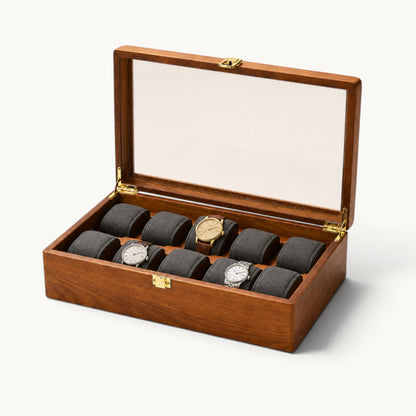 Boîte à montres 10 emplacements, intérieur gris et fermeture à boucle