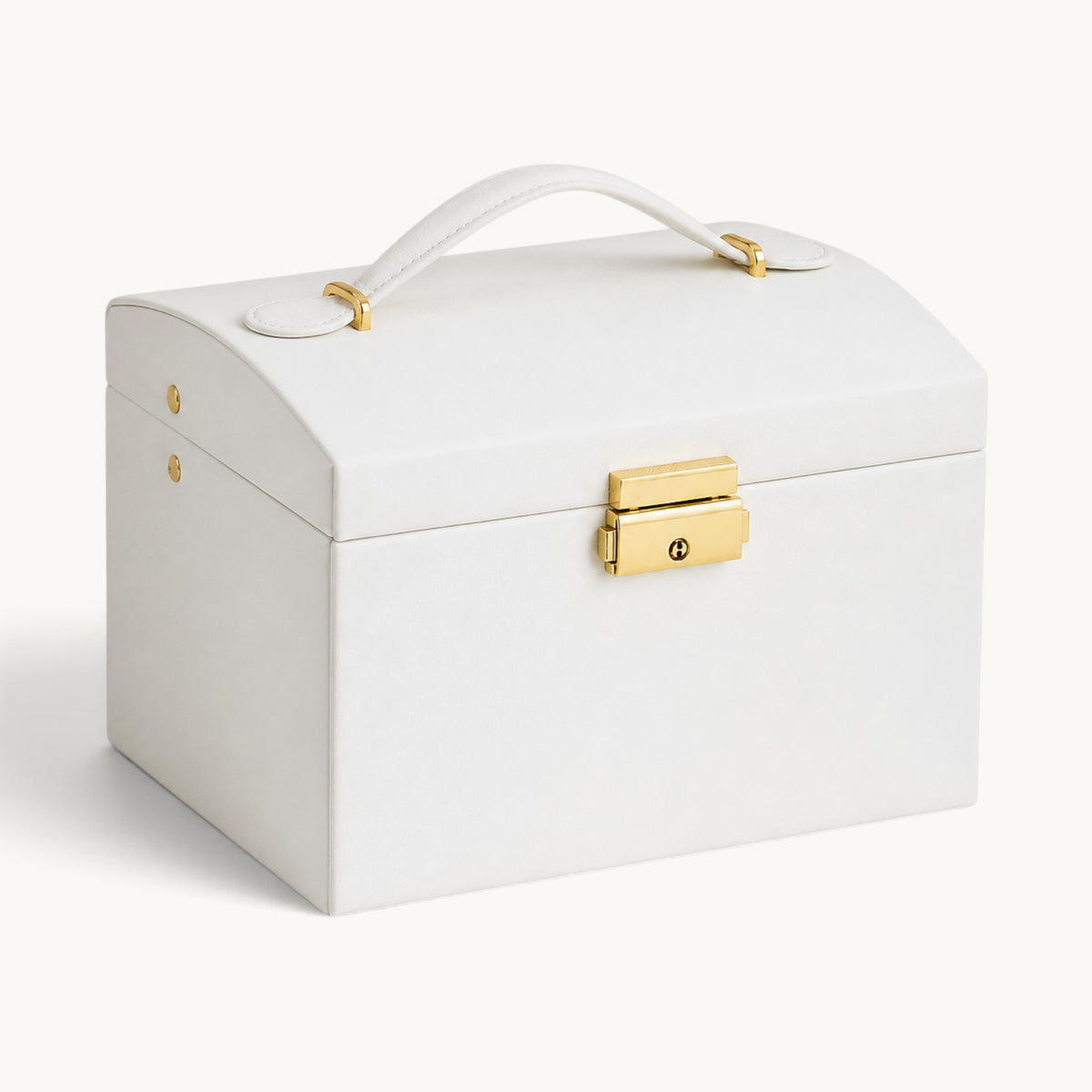 Boîte à bijoux avec serrure blanc ivoire effet cuir avec poignée et fermoir doré