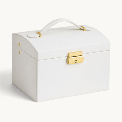 Boîte à bijoux avec serrure blanc ivoire effet cuir avec poignée et fermoir doré