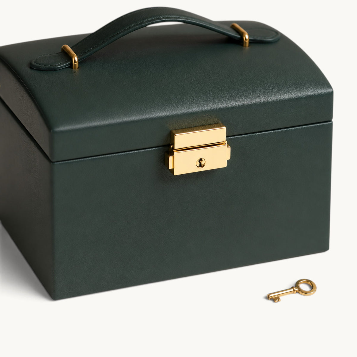 Serrure dorée avec clé de la boîte à bijoux vert profond effet cuir