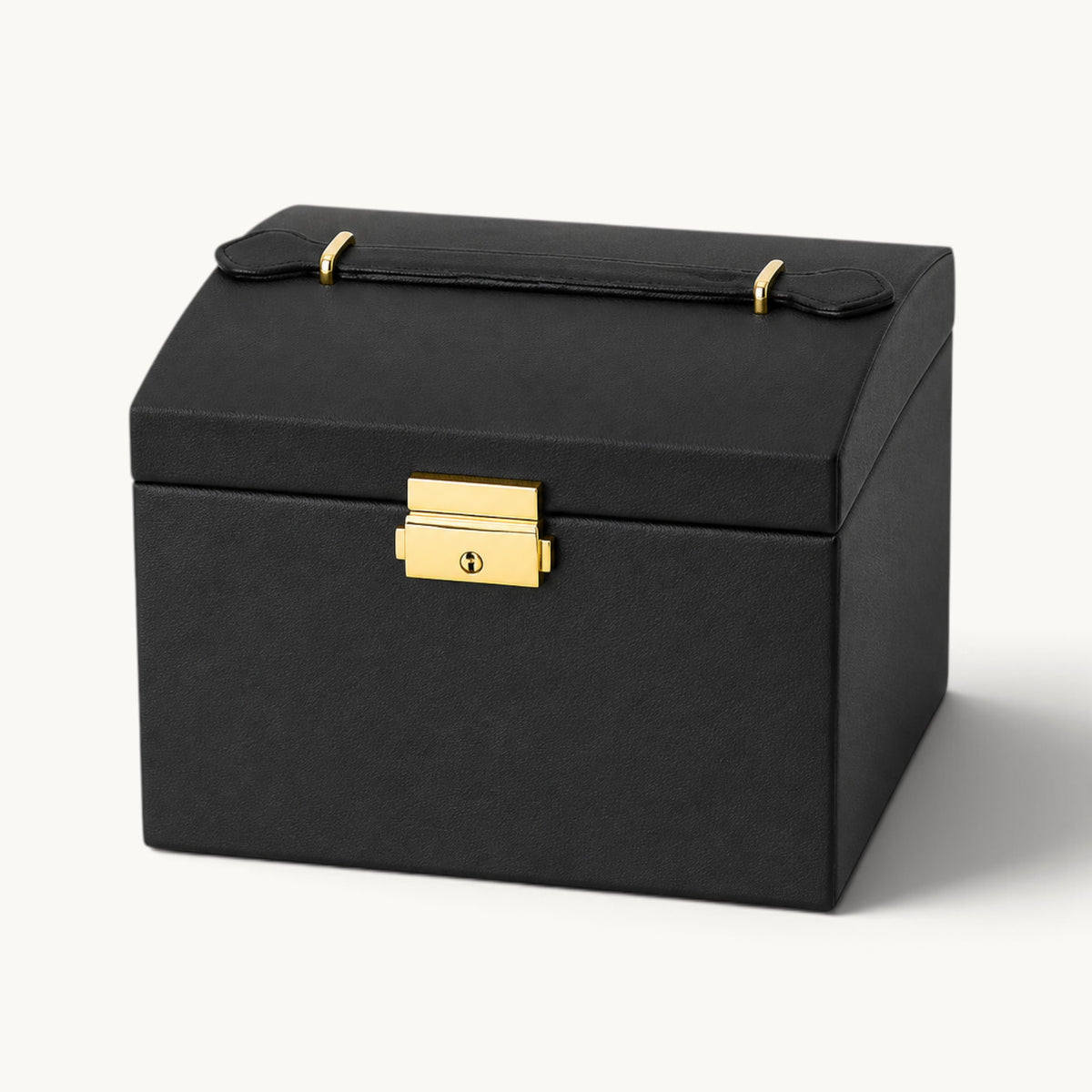 Boîte à bijoux avec serrure noire effet cuir avec poignée et fermoir doré