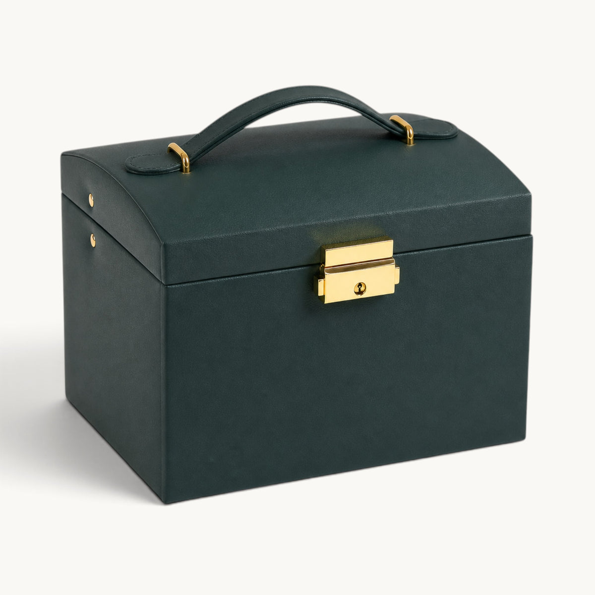 Boîte à bijoux avec serrure vert profond fermée avec poignée et fermoir doré